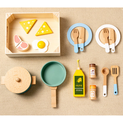 Wooden Kitchen Pretend Play Toy Set - Montessori Play Tea Set Microwave Coffee Breakfast Set