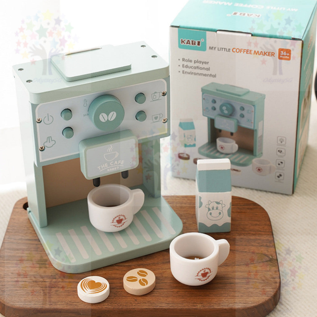 Wooden Kitchen Pretend Play Toy Set - Montessori Play Tea Set Microwave Coffee Breakfast Set