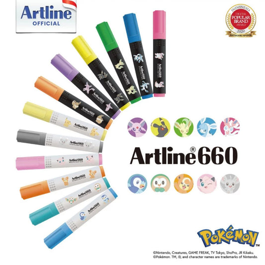 Artline Pokemon Highlighters - Artline 660 - PIkachu Eevee Sylveon - Fluorescent Paster Color
