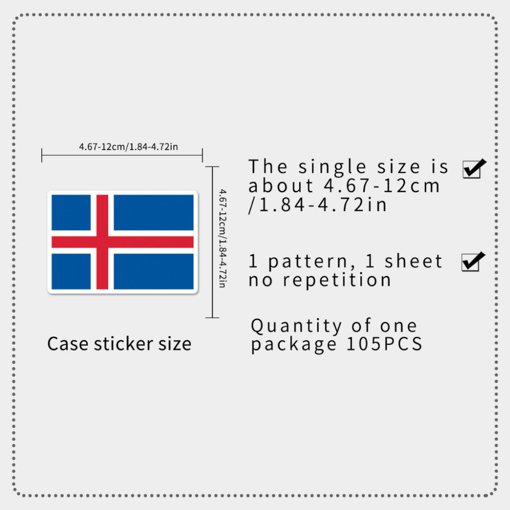 Flags Stickers - 105 Country Stickers - Waterproof - Big Children Stickers - Educational