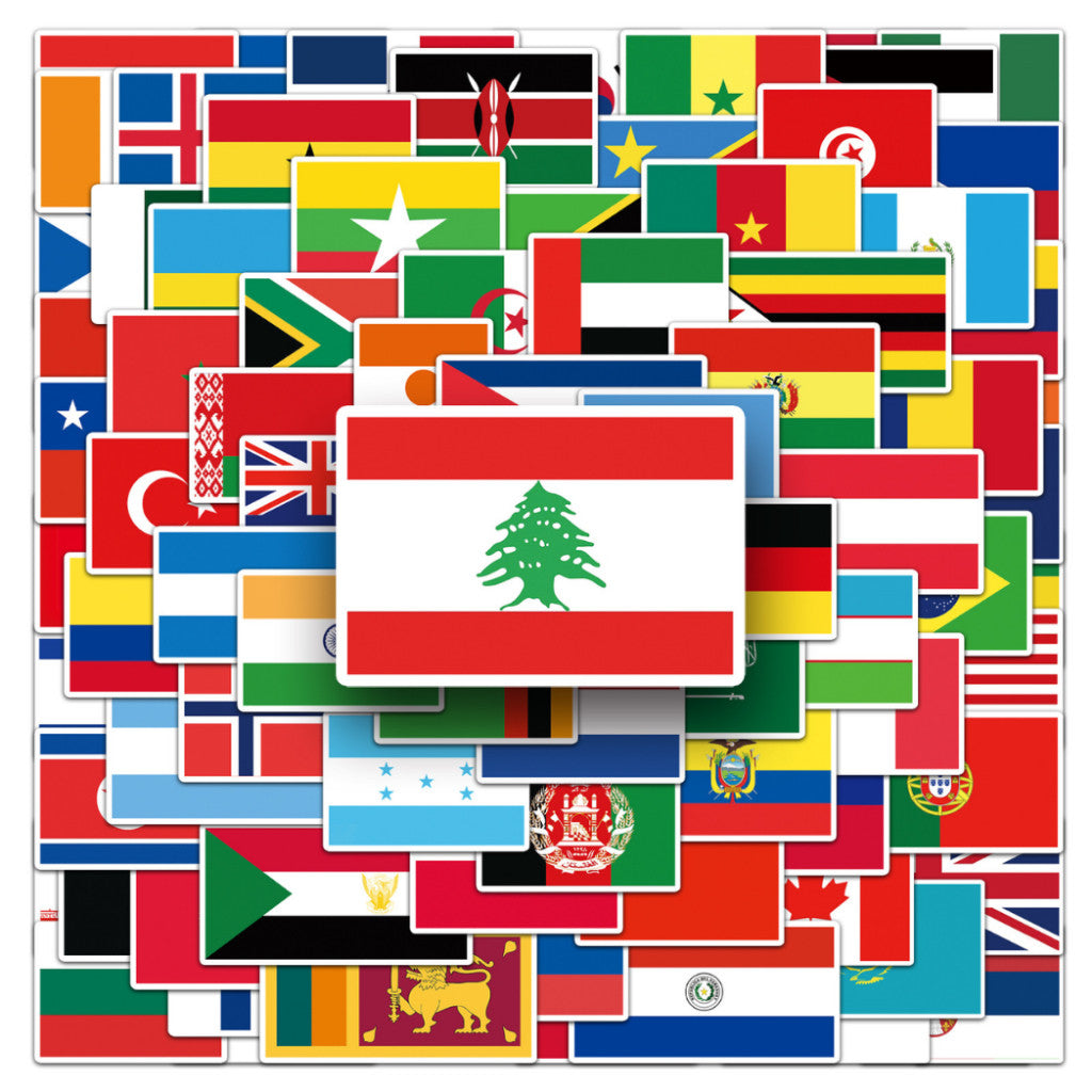 Flags Stickers - 105 Country Stickers - Waterproof - Big Children Stickers - Educational