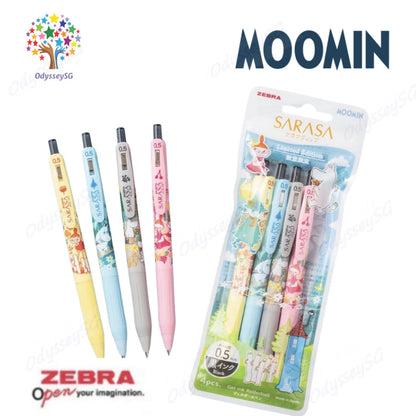 Zebra Sarasa Clip - MOOMIN  - Set of 4 Pens - Snufkin Little My Hattifatteners - Black Ink