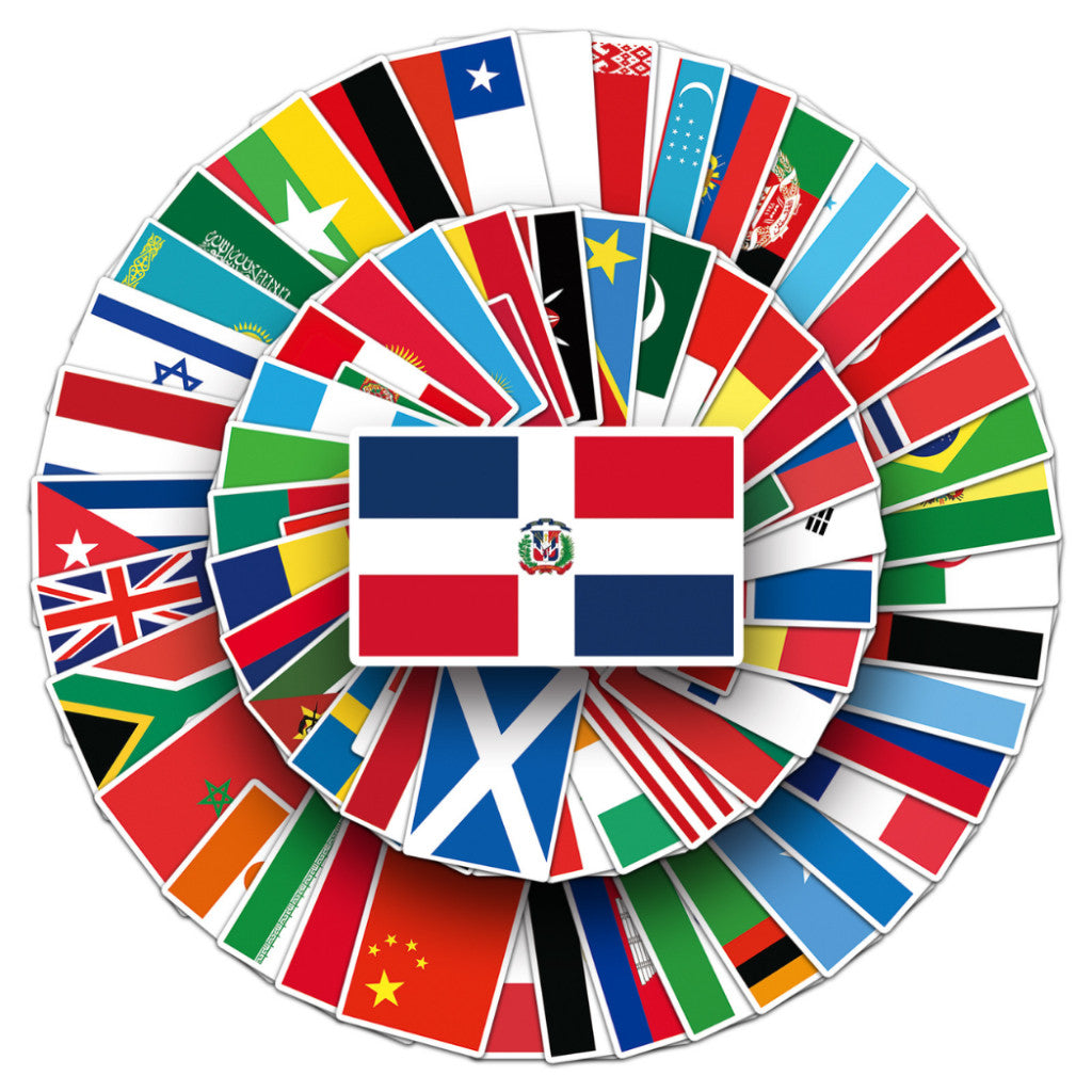 Flags Stickers - 105 Country Stickers - Waterproof - Big Children Stickers - Educational