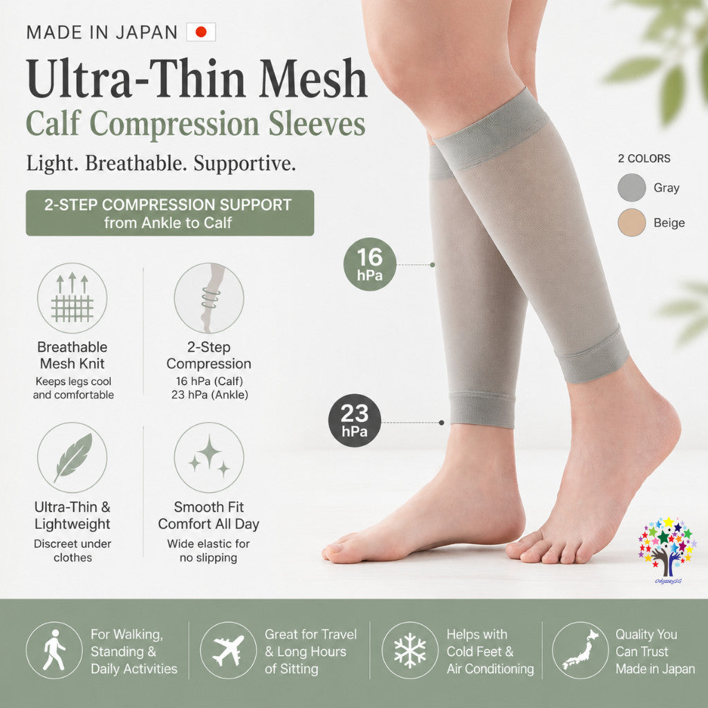 CERVIN Made in Japan Ultra-Thin Mesh Calf Compression Sleeves (1 Pair) | Breathable Leg Support | Travel Work Walk