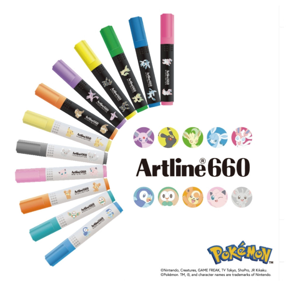 Artline Pokemon Highlighters - Artline 660 - PIkachu Eevee Sylveon - Fluorescent Paster Color