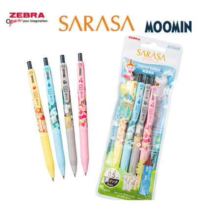 Zebra Sarasa Clip - MOOMIN  - Set of 4 Pens - Snufkin Little My Hattifatteners - Black Ink