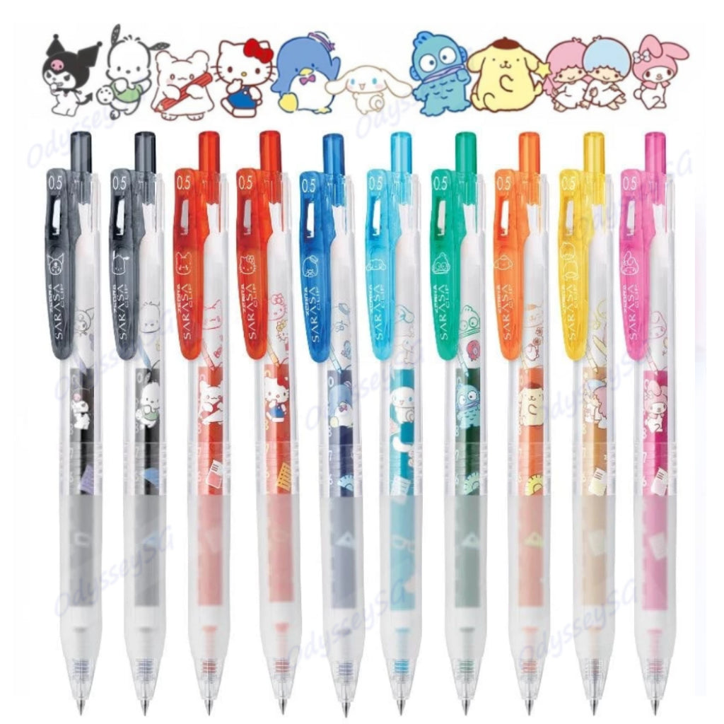 Zebra Sanrio Sarasa Clip Rollerball Gel Pen – 0.5mm Cute Kawaii Pen – Kuromi / Hello Kitty
