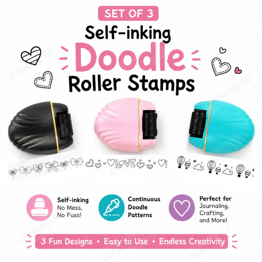 Set of 3  Doodle Roller Stamp | Self-Inking Border Line Patterns Journaling Scrapbooking Arts Crafts