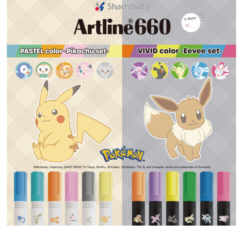Artline Pokemon Highlighters - Artline 660 - PIkachu Eevee Sylveon - Fluorescent Paster Color
