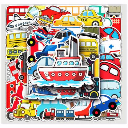 50+ PCS Waterproof Stickers Fun Themes Vehicle Transport Plane Car Truck Cartoon Stickers | Children Gift