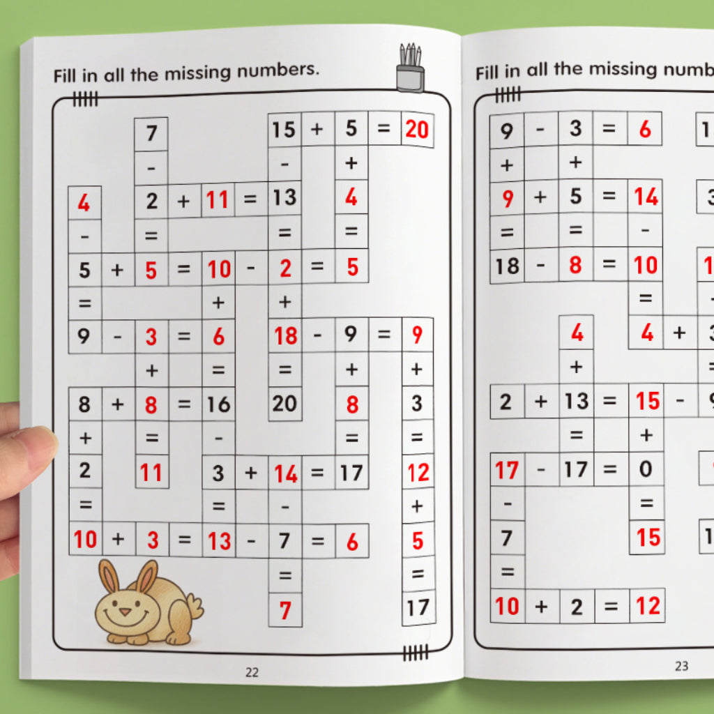Math Crossword Game Puzzles Worksheet Book | Addition Subtraction | 20 Puzzles - 32 Pages