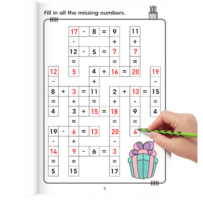 Math Crossword Game Puzzles Worksheet Book | Addition Subtraction | 20 Puzzles - 32 Pages